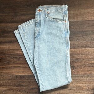 Wrangler Mens Cowboy Cut Slim Fit Bleach Wash Light Blue Jeans (34x34)